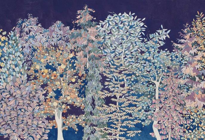張惠菱《木木》膠彩 ，50x72.5cm，2023