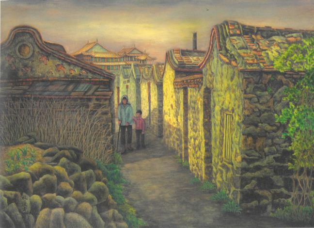 林俊寅《古巷斜陽（澎湖）》  2009年  79×108公分  水彩