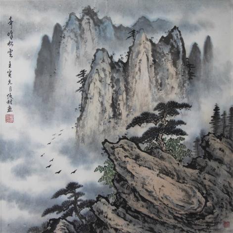 9_郭煥材《奇峰松雲》 2022年  60×60公分  水墨_圖片替代文字