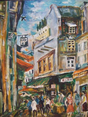 黃良臣《日本橫濱市場一隅》 1995年 75.5×56公分 油彩