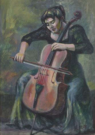 蘇能雄《大提琴獨奏》  2004年  52×76公分  水彩