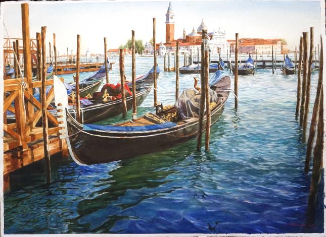 粘信敏《威尼斯的海岸》  2014年  78x56公分  水彩、紙