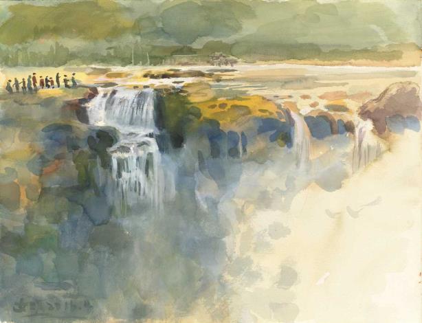 賴文明《山西壺口瀑布》 2016年 58×48公分 水彩
