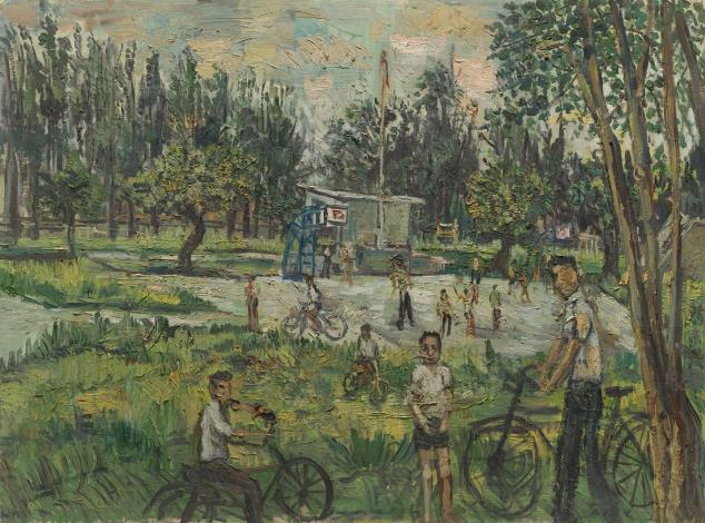 陳來興《八○年代的東芳國小校園》1988年  130×89公分  油彩