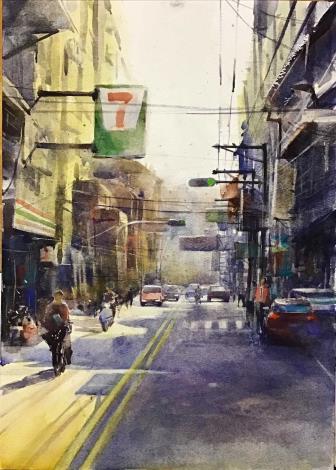 謝政憲《員林市惠明路街景》　2019年　38×56公分　水彩_圖片替代文字
