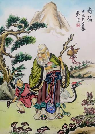 5_陳敦仁《壽翁》 2021年  110×80公分  夾板、水墨、礦物色粉、桐油_圖片替代文字