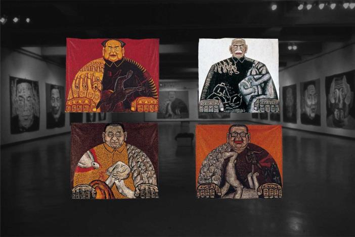 2_吳天章《關於毛澤東的統治》（左上）、《關於蔣介石的統治》（右上）、《關於鄧小平的統治》（左下）、《關於蔣經國的統治》（右下）1991年 310cm×360公分 油彩、畫布