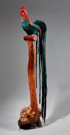 8_許陳春《長尾雞》 1991年 50×50×60公分 內：鐵絲、棉花；外／布、繡線