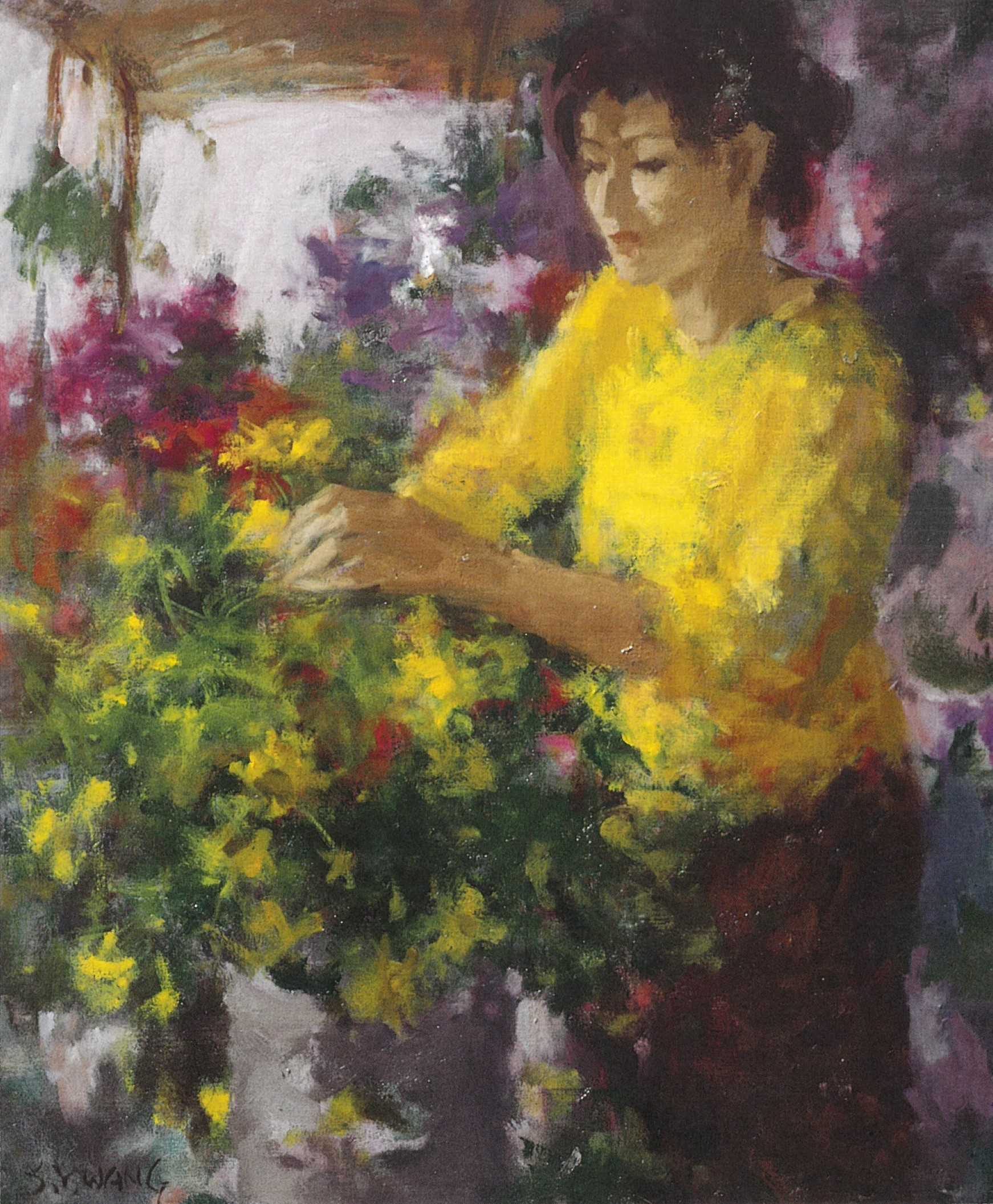王守英《花店的老闆娘》 1995年 80x65公分 油畫