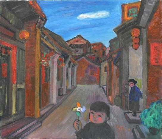 9_丁國富《鹿港老街》 2000年 45×52公分 油彩、畫布